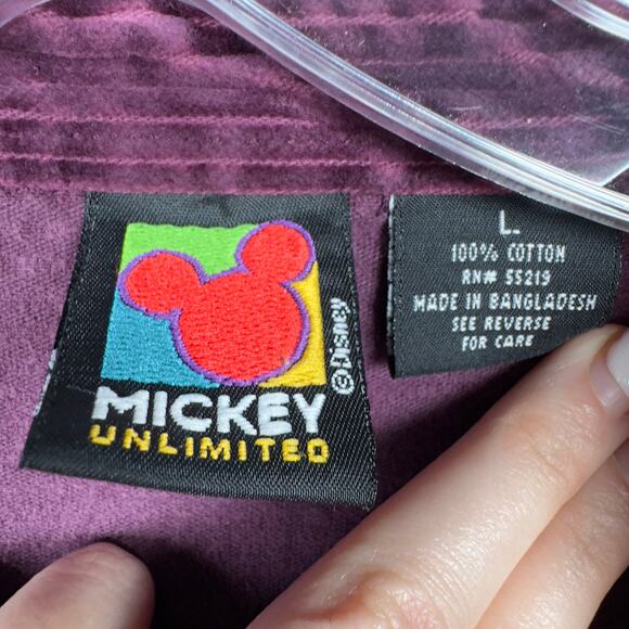 Mickey Unlimited Women's Corduroy Button Up Shirt Purple Embroiderd Size L - Picture 8 of 8